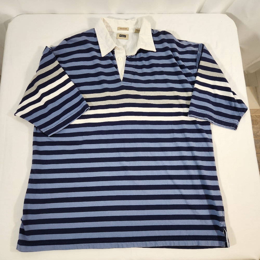 Haggar Striped Blue and White Men's Shirt Size XL